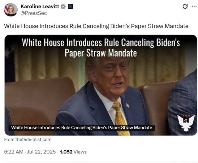 Karoline Leavitt White House Introduces Rule Canceling Biden's Paper ...