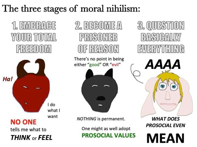 The three stages of moral nihilism: ENIBRAGE YOUR TOTAL FREEDOM Hal ...